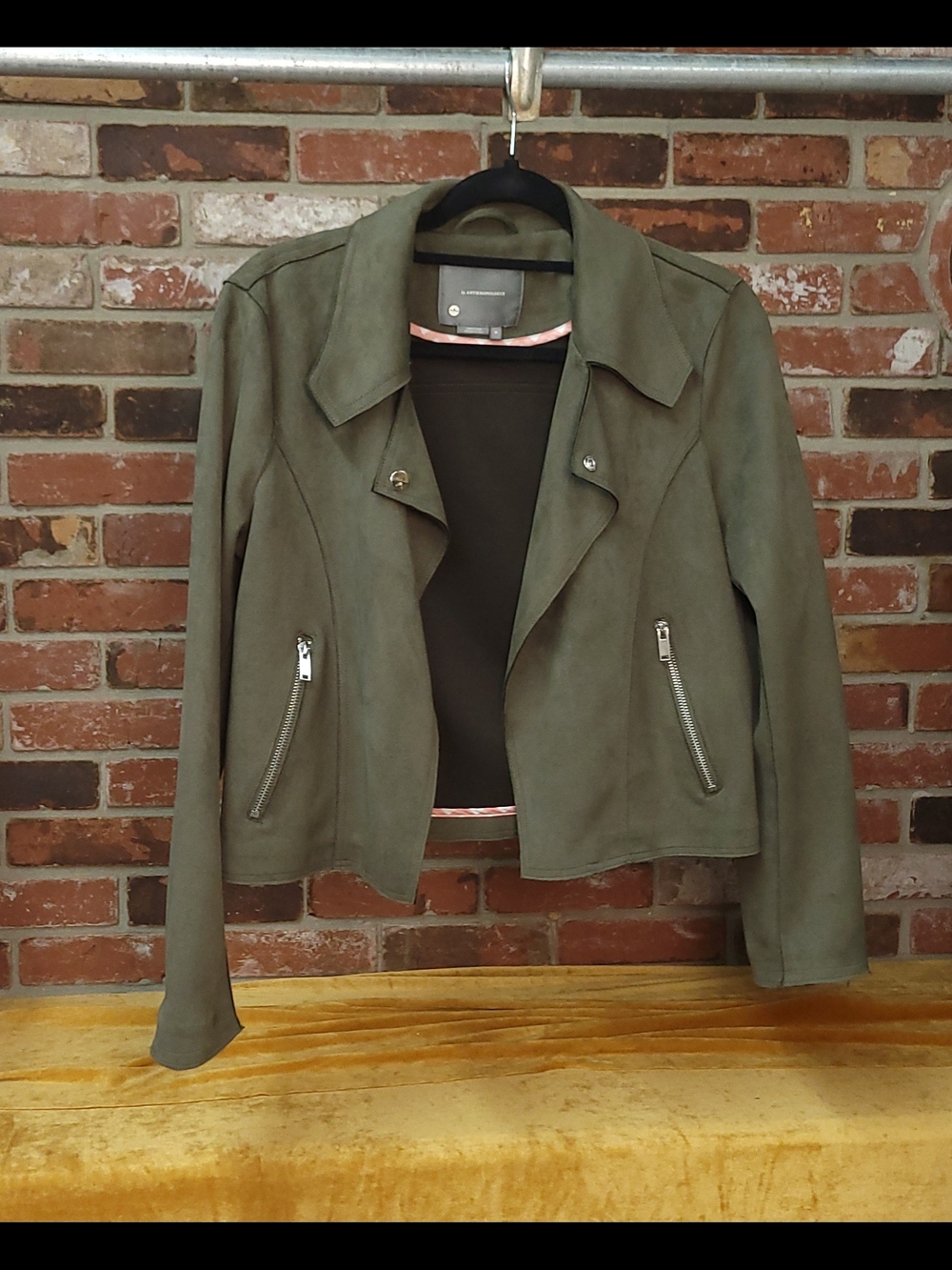 Anthropologie Olive Green Faux Suede Moto Jacket